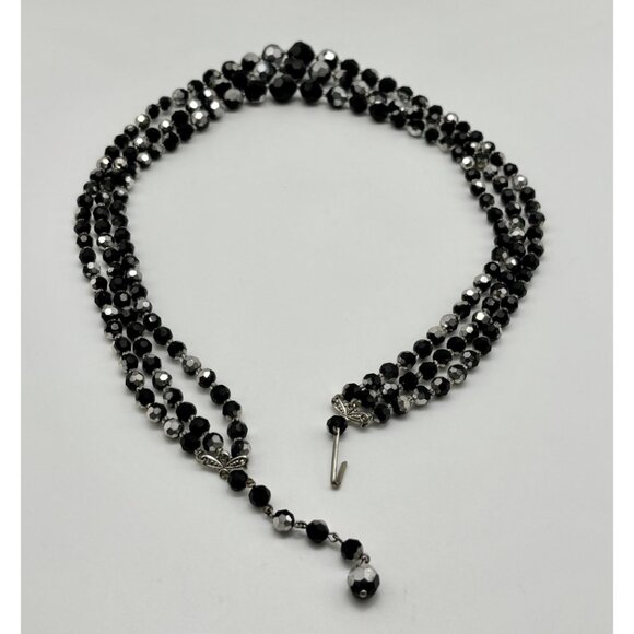 Vintage Necklace Black AB Crystals 3 Strands Adjustable from 18" to 20" Unsigned - Picture 3 of 14
